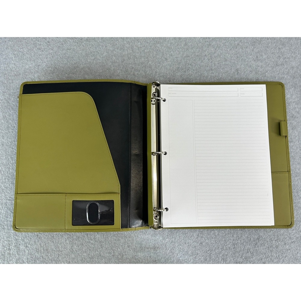 Levenger 3-Ring Binder Portfolio Olive Green Leather Professional Legal Office